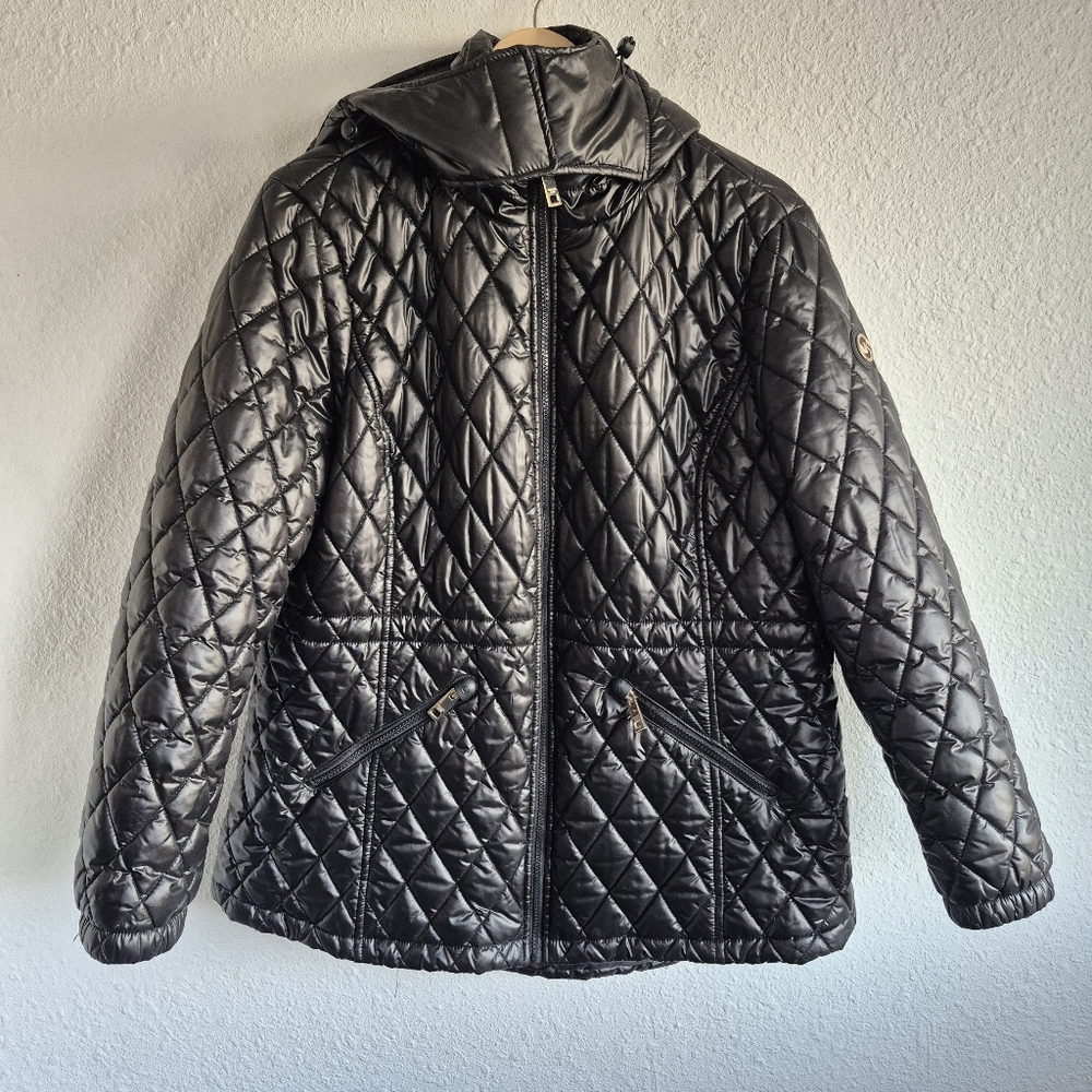 NWOT Michael Michael Kors Plus Size Black Hooded Quilted Coat Womens Size 1X